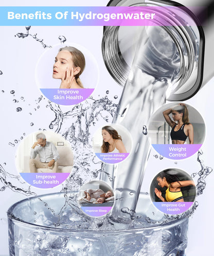 Hydrogen Water Bottle 6000-8000PPB, 2 Modes Rechargeable Portable Hydrogen Water Bottle Generator,Ion Water Bottle with LED Display, Water Ionizer Machine Suitable for Office,Travel and Daily Drinking