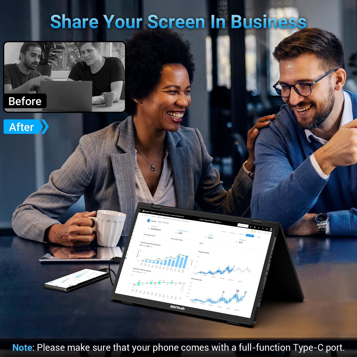 HotYeah Triple Laptop Screen Extender, 15.6'' Dual Stacked Monitor (Windows/MAC), USB-C HDMI 1080P IPS, Plug & Play, Folding Extended Monitor Extender w/Kickstand & 180° Rotation