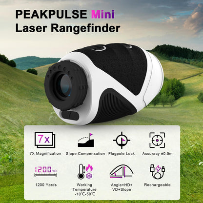 PEAKPULSE 1200 Yards Mini Range Finder Golf Rangefinder HDLCD 7X Magnification with Slope Laser Distance Rangefinder for Men Women Junior Rechargeable Flag Pole Locked with Vibration Angle Measurement