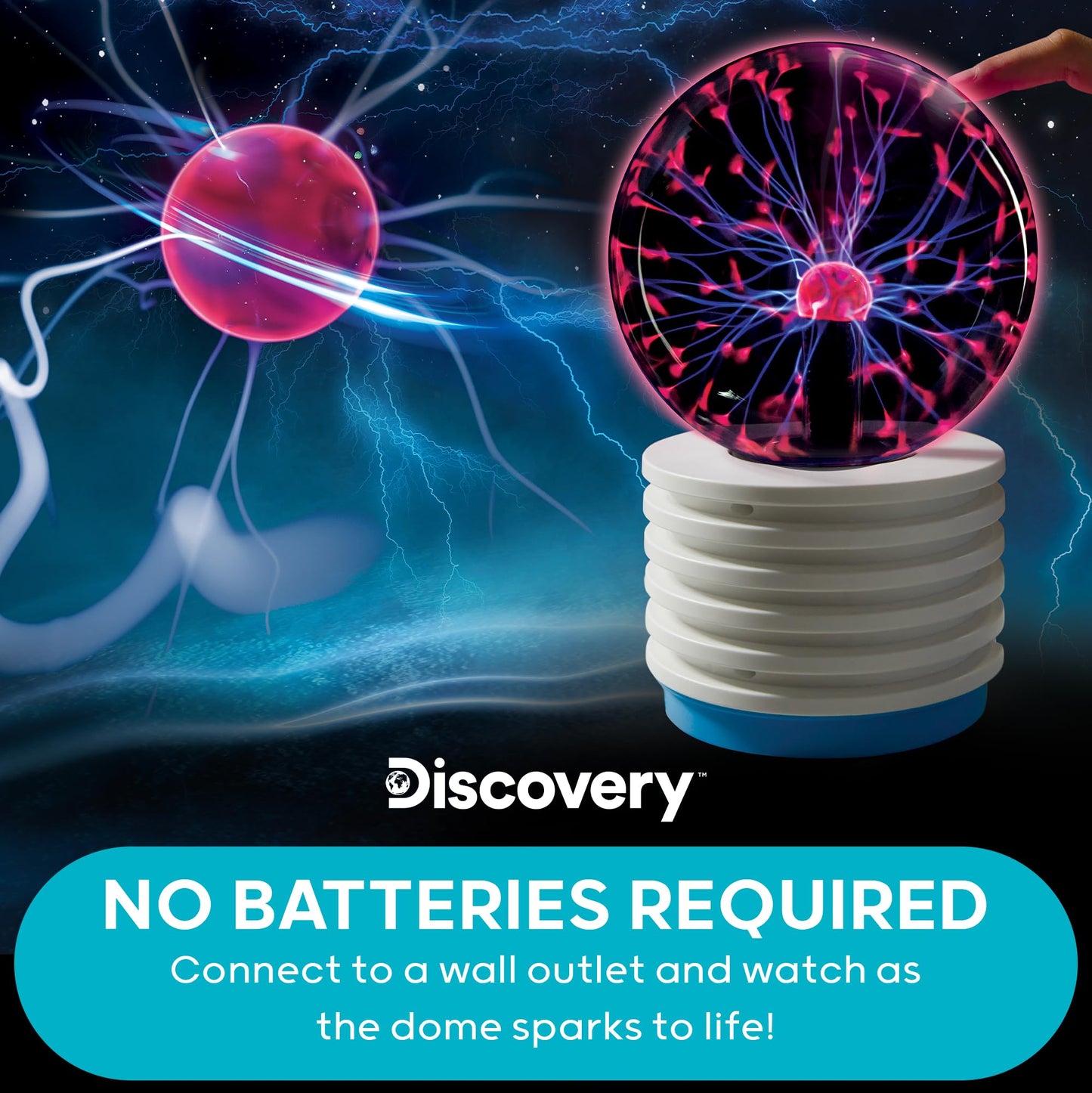 Discovery #MINDBLOWN Plasma Globe Lamp - Touch and Sound Sensitive Lightning, Electric Plasma Ball Interactive Novelty Toy, Bedroom & Desktop Home Décor, Tesla Coil Light Plasma Orb