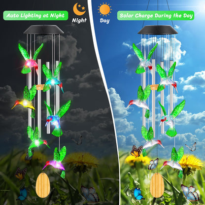 Mothers Day Wind Chimes Gifts for Mom Birthday Gifts for Women Mother‘s Day Gift for Grandma Wife Sister Gift Hummingbird Wind Chimes Solar Lights for Outside Garden Outdoor House Patio Décor