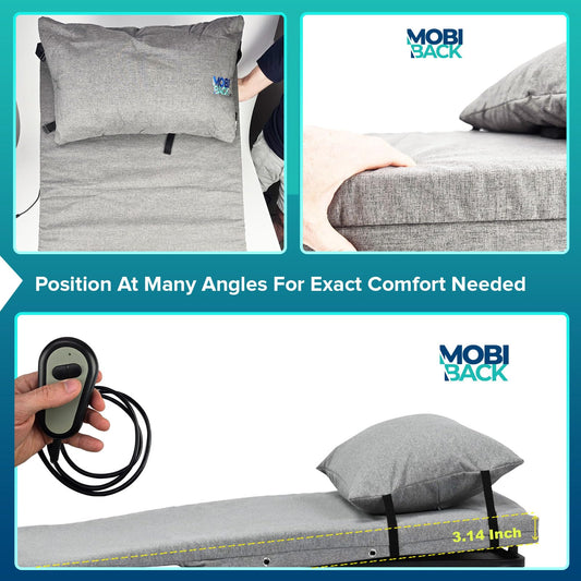Electric Lifting Backrest for Bed by Mobi-Back, Medical Back Pillow with Electric Pump System, Electric Lifting Bed Backrest, Used by Pregnant Women, Elderly for Sit-Up In Bed - Gen 2.