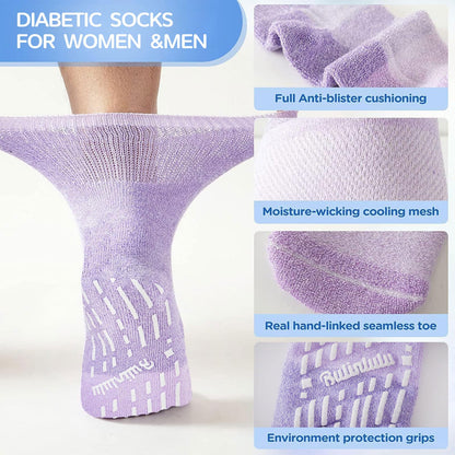 Bulinlulu Diabetic Socks with Grippers for Men Women -6 Pairs Non Binding Diabetic Ankle Slipper Socks Size 6-9 9-12(Bright-Medium)