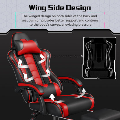 Yaheetech Gaming Chair, Video Game Chair with Massage Lumbar Support and Footrest Height Adjustable Ergonomic Computer Chair with Swivel Seat and Headrest, Black/Red
