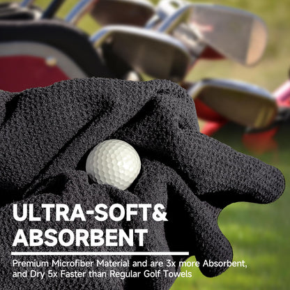 ATTRACTIVE Golf Towels, Microfiber Waffle Pattern Towels - Golf Club Brush with Cleaning (2 Black Towel+Black Brush)