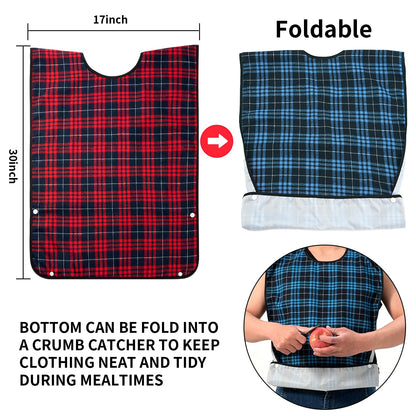 XKDOUS 2pcs Adult Bibs For Men Washable, Reusable Waterproof Large Bibs For Adult, Clothing Protector With Crumb Catcher,Bibs For Eating, Feeding Adult Bibs For Women Elderly Men Senior Citizens Gifts