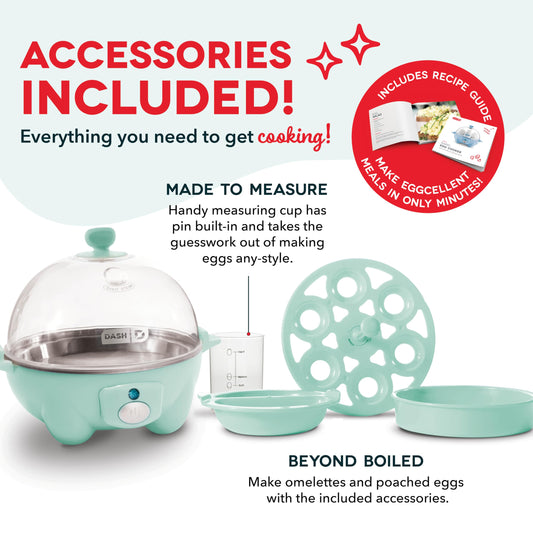 DASH Rapid Egg Cooker: 6 Egg Capacity Electric Egg Cooker for Hard Boiled Eggs, Poached Eggs, Scrambled Eggs, or Omelets with Auto Shut Off Feature - Aqua, 5.5 Inch (DEC005AQ)