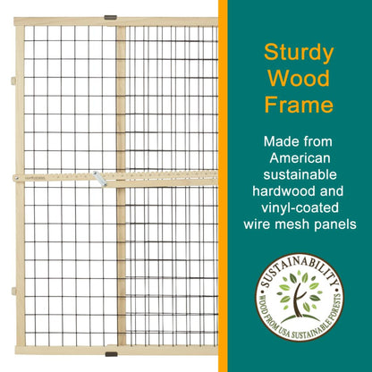 MYPET North States Wire Mesh Dog Gate: 29.5-48" Wide. Pressure Mount. No Tools Needed. Made in USA. Dog Gate 37" Tall, Expandable, Durable Dog Gates for Doorways, Sustainable Hardwood