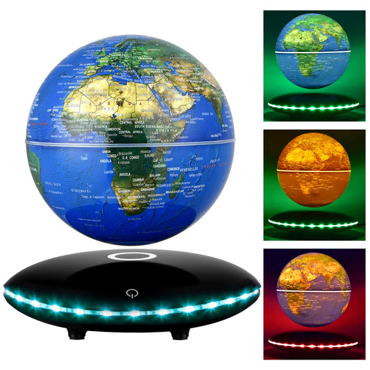 RUIXINDA Multi-Color Changing Levitating Globe Magnetic Levitation Floating Globe World Map Educational Gifts for Home Desk Decoration