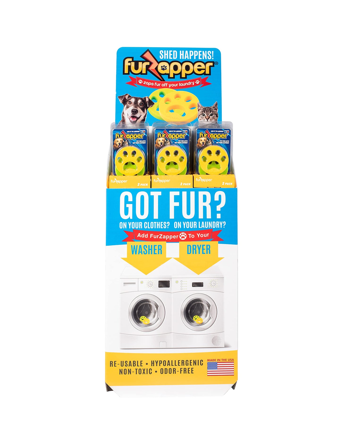 FurZapper Pet Hair Remover for Laundry, 2 Pack - Reusable Dog & Cat Hair Remover Tool As Seen on Shark Tank - Removes Pet Fur, Hair, Lint, Dander From Clothes & Laundry - Use 1 FurZapper Per Pet