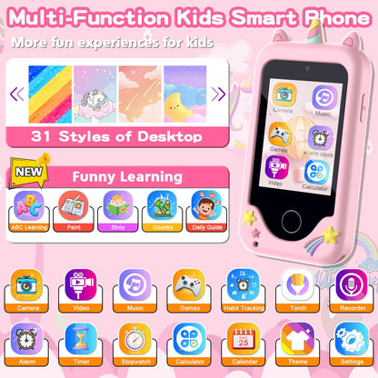 Kids Phone for Girls Boys, Touchscreen Toddler Smartphone Learning Toy, 3-10 Year Old Christmas Birthday Gift, Play Cell Phone With Camera, Games, Music, 8GB Card