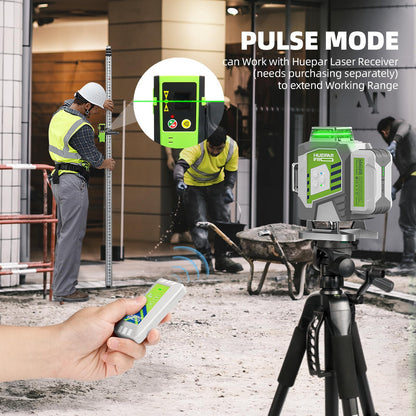 Huepar Pro Laser Level 360 Self Leveling, 4x360°Green Cross Line Laser Tool with Remote Control & 8000mAh Rechargeable Li-ion Battery, High Accuracy 4D Laser for Construction, Magnetic Bracket -ZK04CG