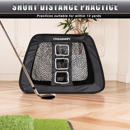 CHAMPKEY Two Sided Golf Chipping Net with Chipping Mat and 12 Foam Golf Balls - Professional Golf Practice Net - Improve Short Game and Skills Chipping Net