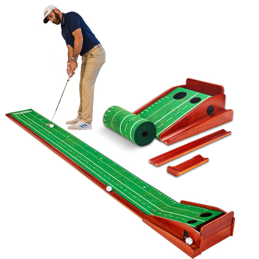 Perfect Practice 2-Hole Golf Putting Mat with Ball Return – 9.5ft Portable Practice Putting Green for Home, Office, or Backyard – Golf Training Aid for Indoor, Outdoor Use - Golfing Gifts for Men