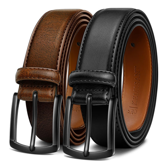 KEMISANT Men Belt 2Pack – Genuine Leather Belt for Men Dress Casual Golf Jeans 1 3/8" (Black/Deep Brown,38"-40" Waist Adjustable)