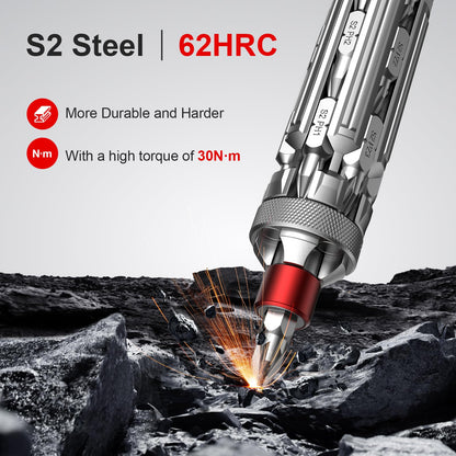 JOREST 19 in 1 EDC Multi-bit Screwdriver Set with Extension Bar, Cool Tool Gifts for Men Dad Him, Magnetic Torque Screwdriver with Torx Nut Slotted, Pocket Repair Tool Kit for Bike, Snowboard, Silver