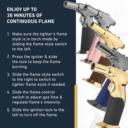 Dual Flame Butane Torch Gun - Refillable Luxury Hand Held Mini Blow Torch for Cooking, Creme Brulee, Soldering, Welding, & Resin Art - Adjustable Flame with Ignition Lock - Gold Brown by inZaynity