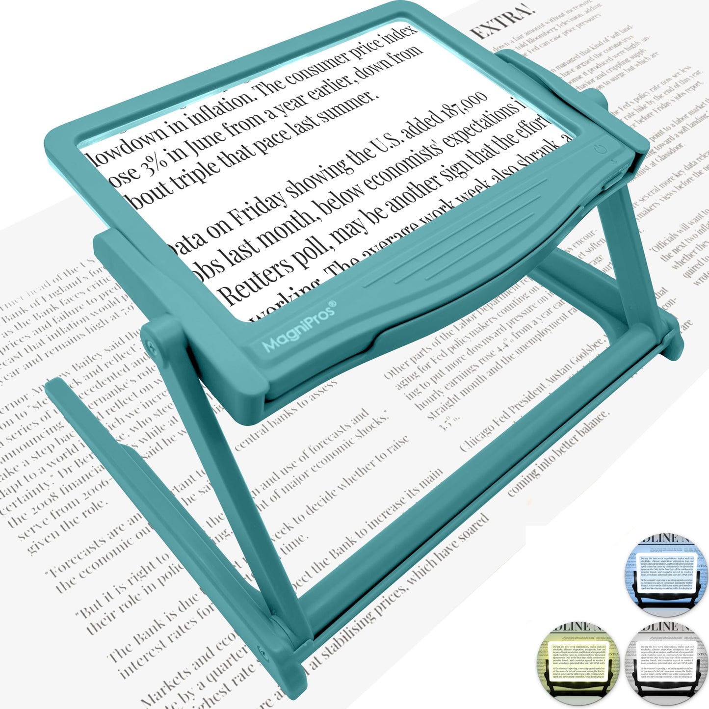 MAGNIPROS Patented 5X Large LED Page Magnifier with Detachable Stand | Eye Caring 3 Color Light Modes & Anti-Glare Lens to Reduce Eye Strain-Ideal for Reading Fine Print, Crafting, Low Vision Seniors