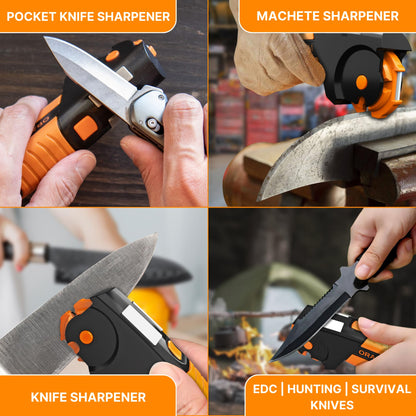 Orange Ninja All-in-1 Garden Tool & Knife Sharpener for Lawn Mower Blade, Axe, Hatchet, Machete, Pruner, Hedge Shears by Sharp Pebble