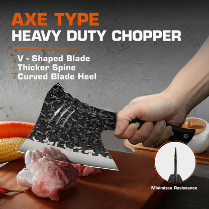 TUO Hand Forged Meat & Bone Cleaver Knife, 7 inch Heavy Duty Butcher Knife with Sheath, Bone Cutter for Meat Cutting, Kitchen Outdoor Cooking, Gift - Pakkawood Handle