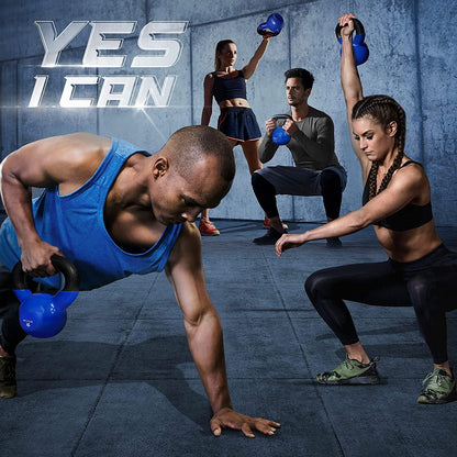 Yes4All 15 lb Kettlebell Weight Vinyl Coated Cast Iron for Dumbbell Weights Exercises, Gym, Fitness, Full Body Workout Equipment Push up, Grip and Strength Training, Blue