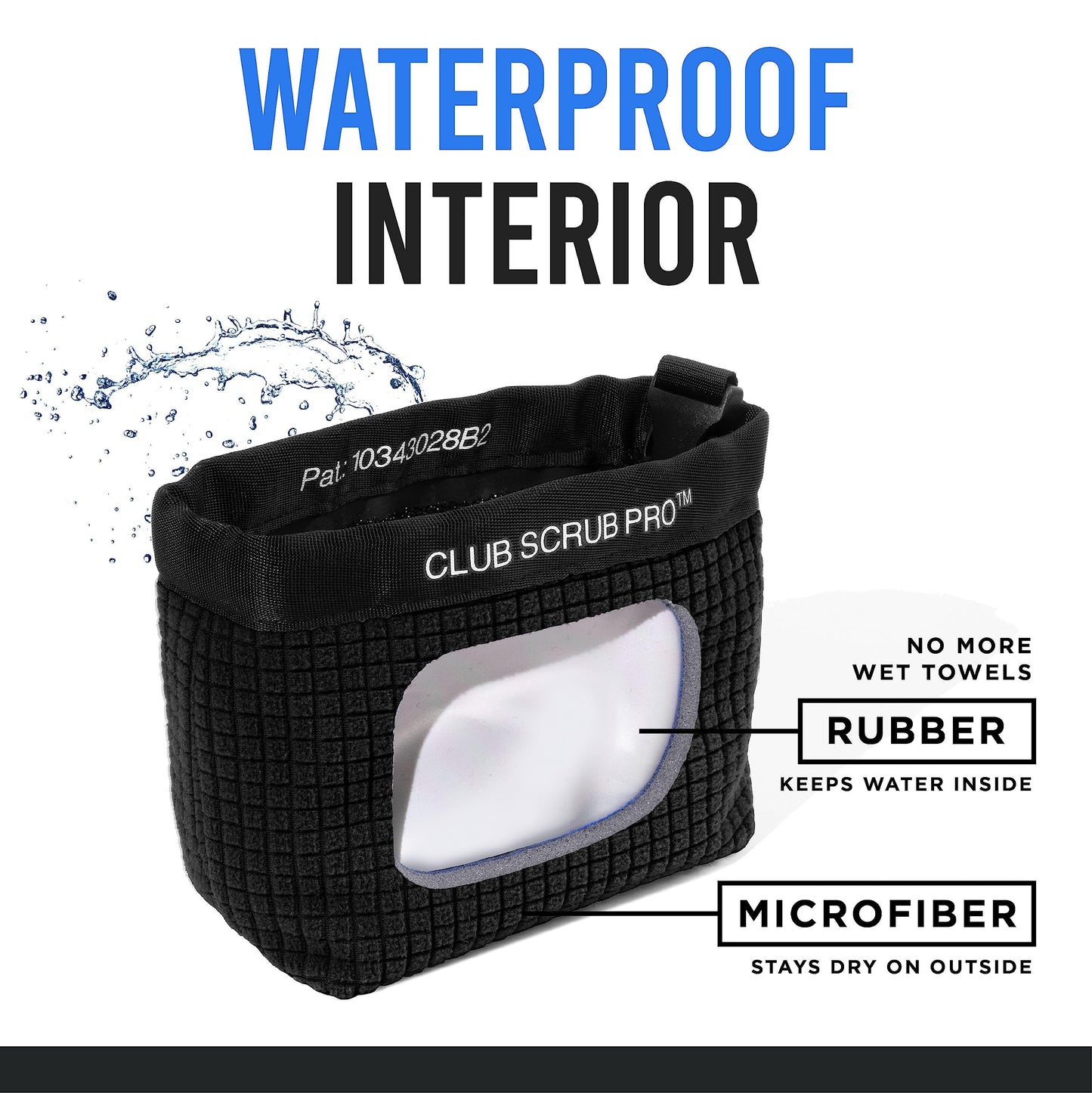 Club Scrub Pro Golf Club and Golf Ball Cleaning Bag, Waterproof Clean Face Technology Liner, Perfectly Dry Microfiber Exterior, Detachable Clip, Machine Washable, Cleans Club Grooves, Black Pro