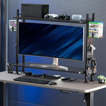 VIVO Clamp-on 40 inch 2-Tier Shelving Unit with Pegboard for Table Accessories, Gaming Devices, and More, Desktop Organizer, Black, DESK-SHELF40G