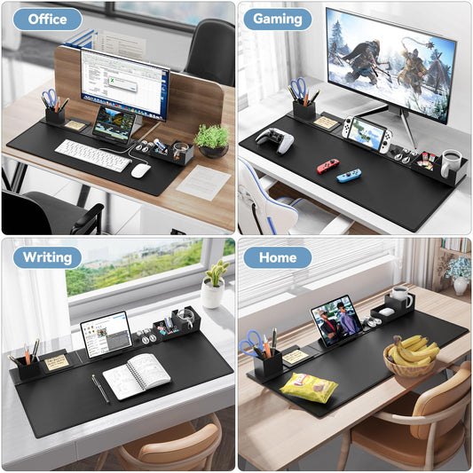 KDD Desk Pad and Organizer Set, 6 in 1 Mouse Mat with Magnetic Desktop Storage Accessories DIY Feature for Phone and Tablet Stand/Cup Holder/Card Holder/Pen Holder/Cable Management for Office and Home