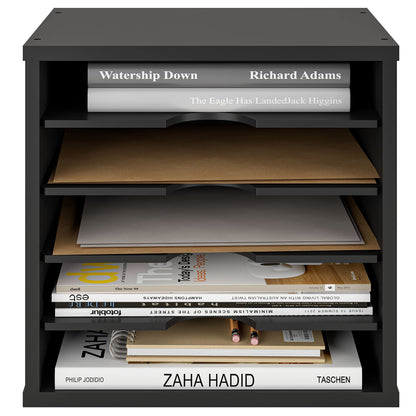 Ballucci File Organizer Paper Sorter, 5 Tier Adjustable Shelves Office Desk Organizer, 13 5/8" x 9 1/4" x 12", Black