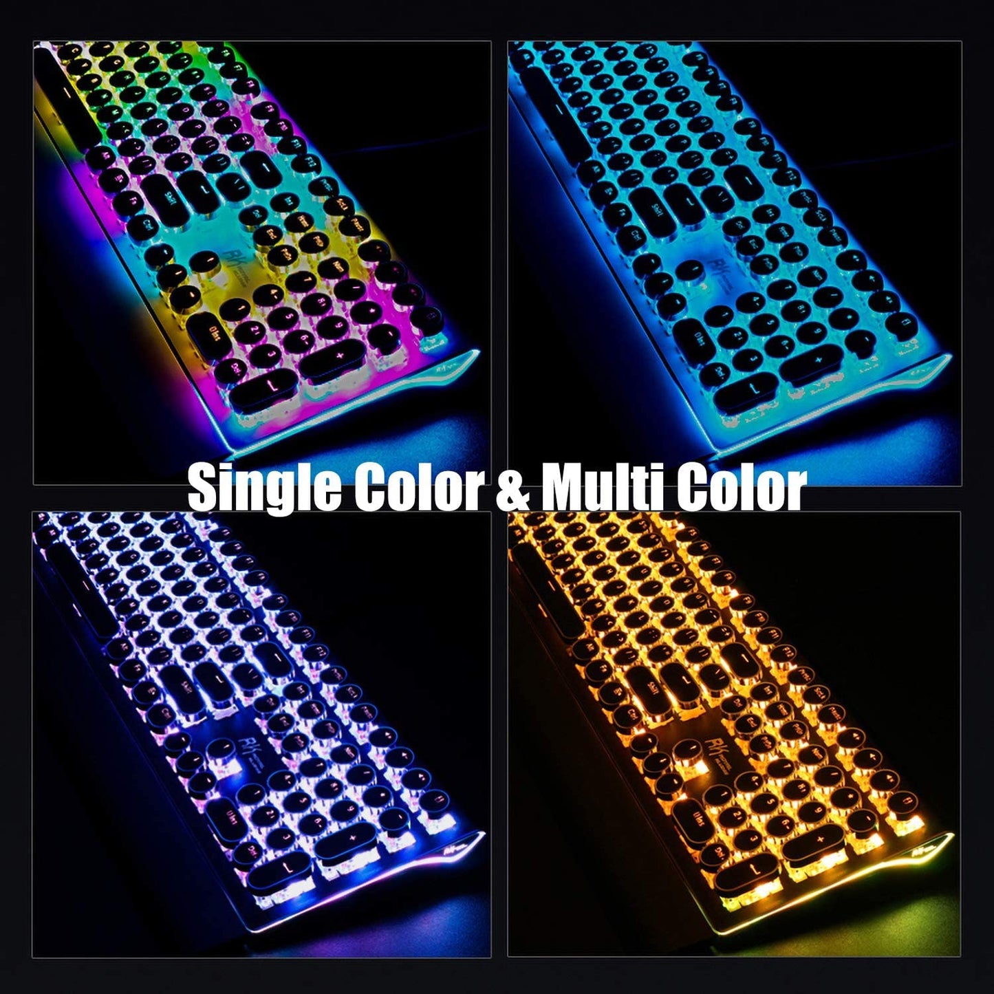 RK ROYAL KLUDGE S108 Typewriter Keyboard, Retro Mechanical Gaming Keyboard Wired 108 Keys with RGB Backlit Sidelight, Detachable Wrist Rest, Round Keycaps Blue Switches - Black