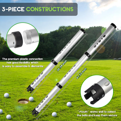 River Hill Golf Golf Ball Retriever, 3 Pieces Aluminum Alloy Picker Upper Tube w/Storage Bag, 25 Golf Balls Shagger Grabber, 41.3 Inch Ball Collector, Pickup Tool Device
