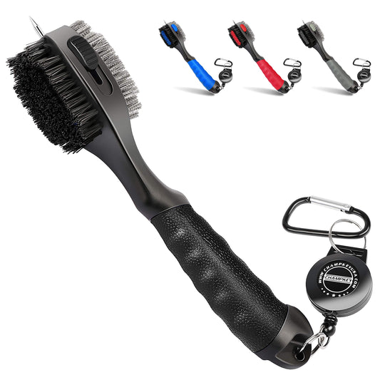 CHAMPKEY PRO Retractable Golf Club Brush | Oversized Brush Head with Soft Rubber Hand Grip & Retractable Groove Cleaner Golf Brush