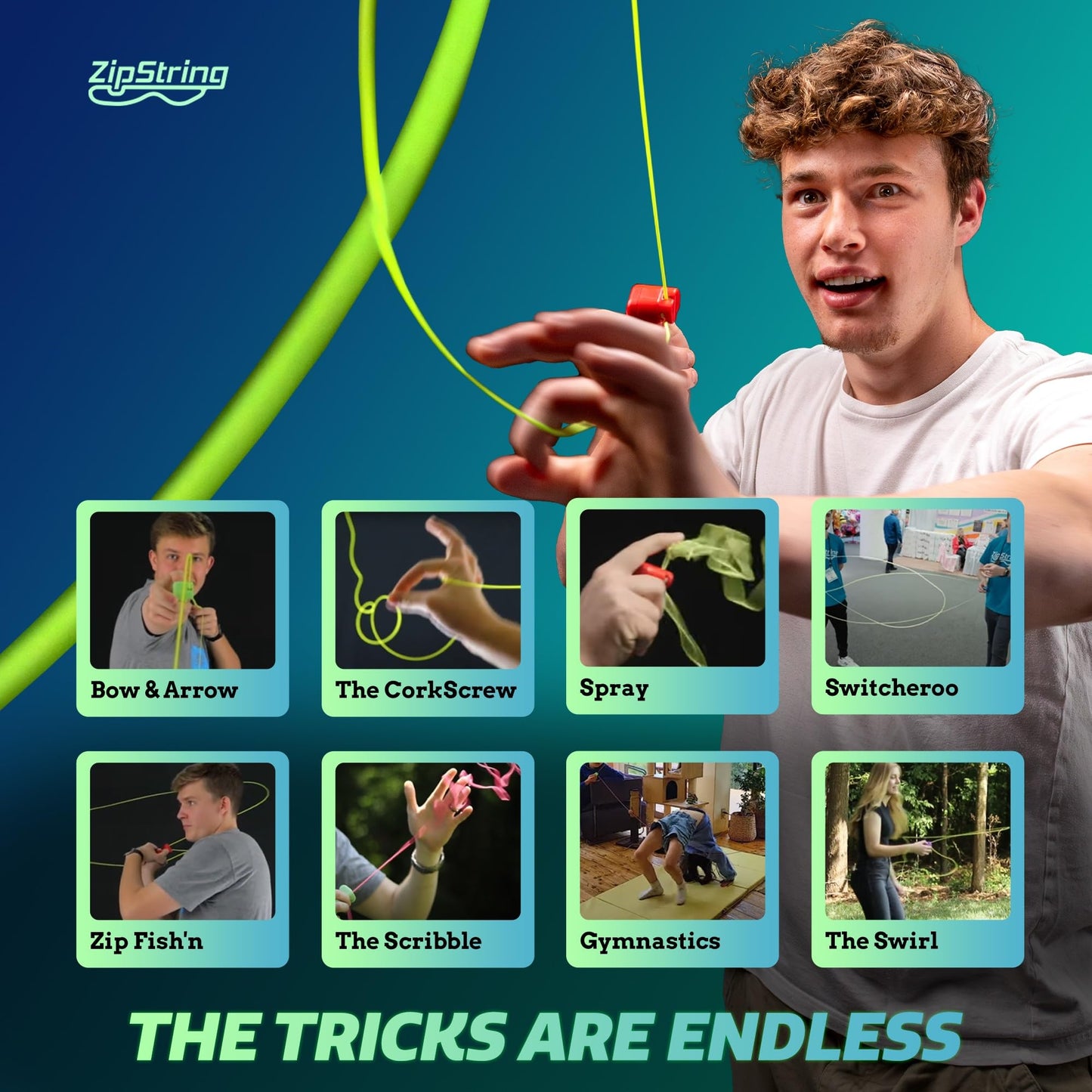 ZipString Original - As Seen on Shark Tank - Classic ZipString Rope Launcher Toy, Perfect for Kids & Adults - Fly a String Loop in The Air for Endless Tricks & Fun, Wonderment Awaits, Rock'it Red