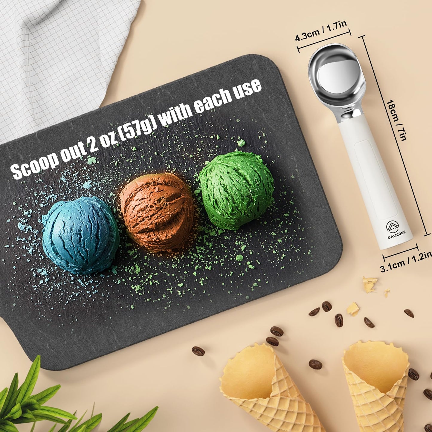 Dalicode Heated Ice Cream Scoop – Electric Scooper for Hard Ice Cream and Desserts, Handheld Heating Up to 158°F, Rechargeable with LED Display, Easy to Clean, Ideal Summer Gift