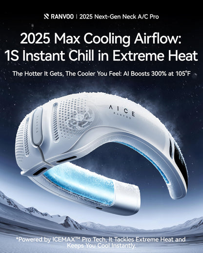 RANVOO AICE LITE Plus 2025 Max Cooling Airflow [No.1 Coolest & Most Durable] Neck Air Conditioner, Ultimate Immersive Personal AC 6,000 mAh Rechargeable Neck Fan Blow Cold Air, Gifts for Mom, White