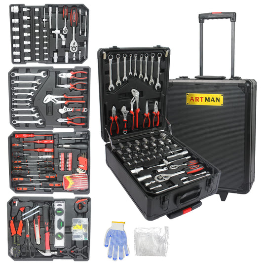 Campfun 899PCS Tool Set, Household Tool Kit with Rolling Tool Box, Complete Tool Box Set Hand Tool Set with Tool Box, Mechanic Tool Set Rolling Tool Set for Home/Auto Repair Tool Set, Black