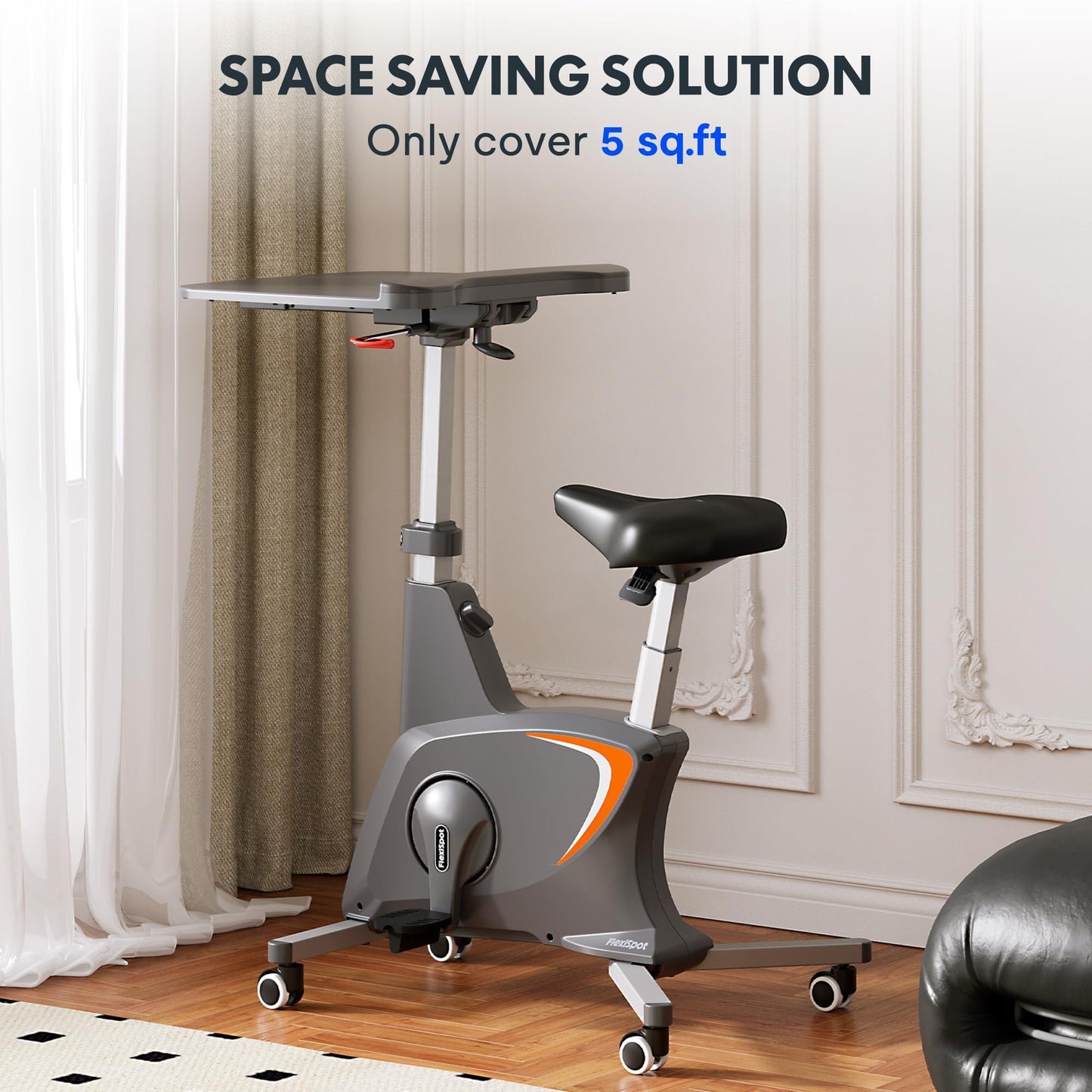 FLEXISPOT Home Office Workstation Upright Stationary Fitness Exercise Cycling Bike Height Adjustable Standing Desk - Deskcise Pro Black