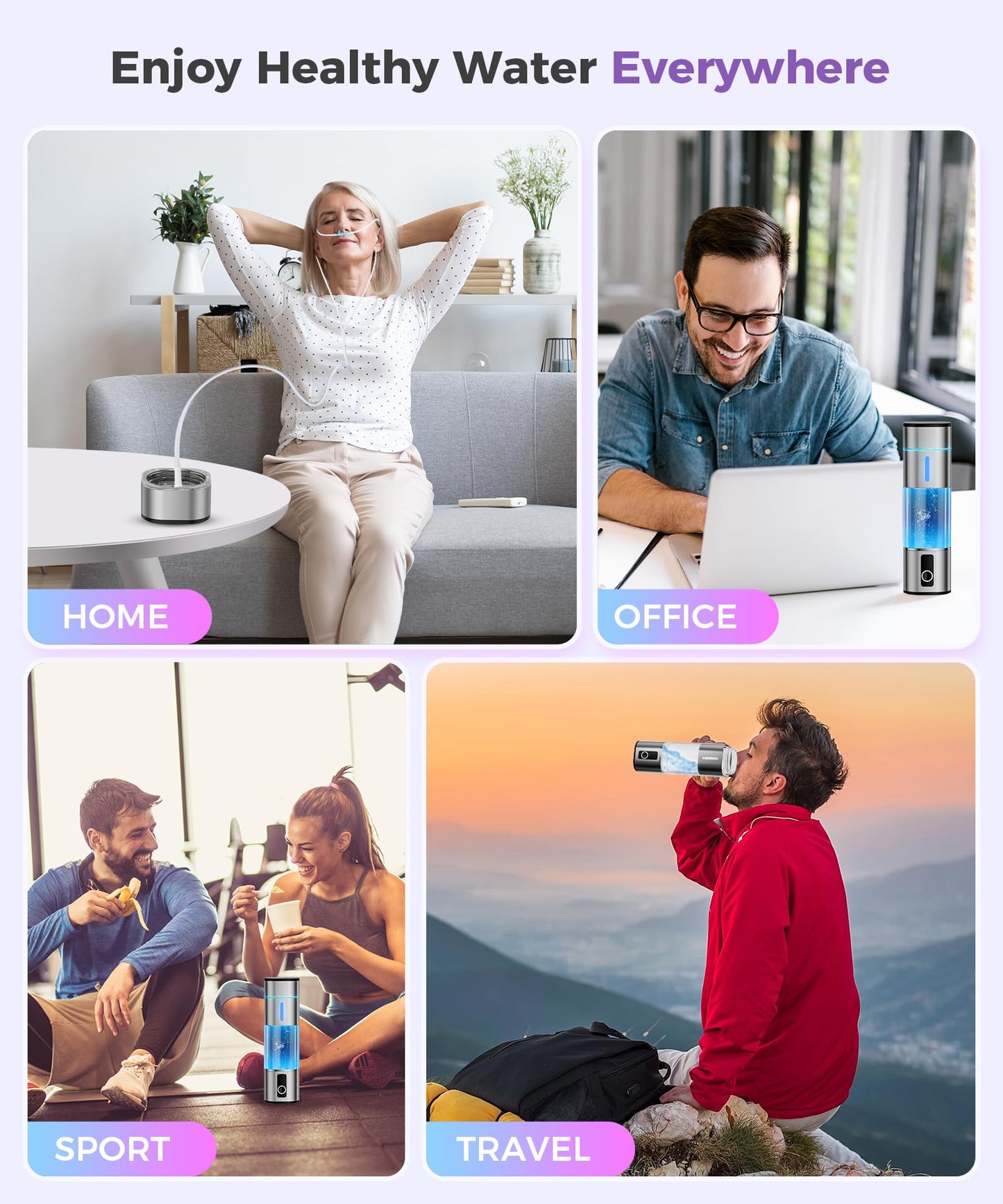 Hydrogen Water Bottle 6000-8000PPB, 2 Modes Rechargeable Portable Hydrogen Water Bottle Generator,Ion Water Bottle with LED Display, Water Ionizer Machine Suitable for Office,Travel and Daily Drinking