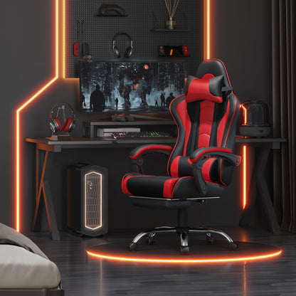 Yaheetech Gaming Chair, Video Game Chair with Massage Lumbar Support and Footrest Height Adjustable Ergonomic Computer Chair with Swivel Seat and Headrest, Black/Red