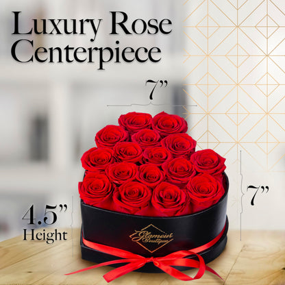GLAMOUR BOUTIQUE 16 Flower Forever Heart Shape Box - Preserved Roses Gift for Her, Preserved Flowers, Red