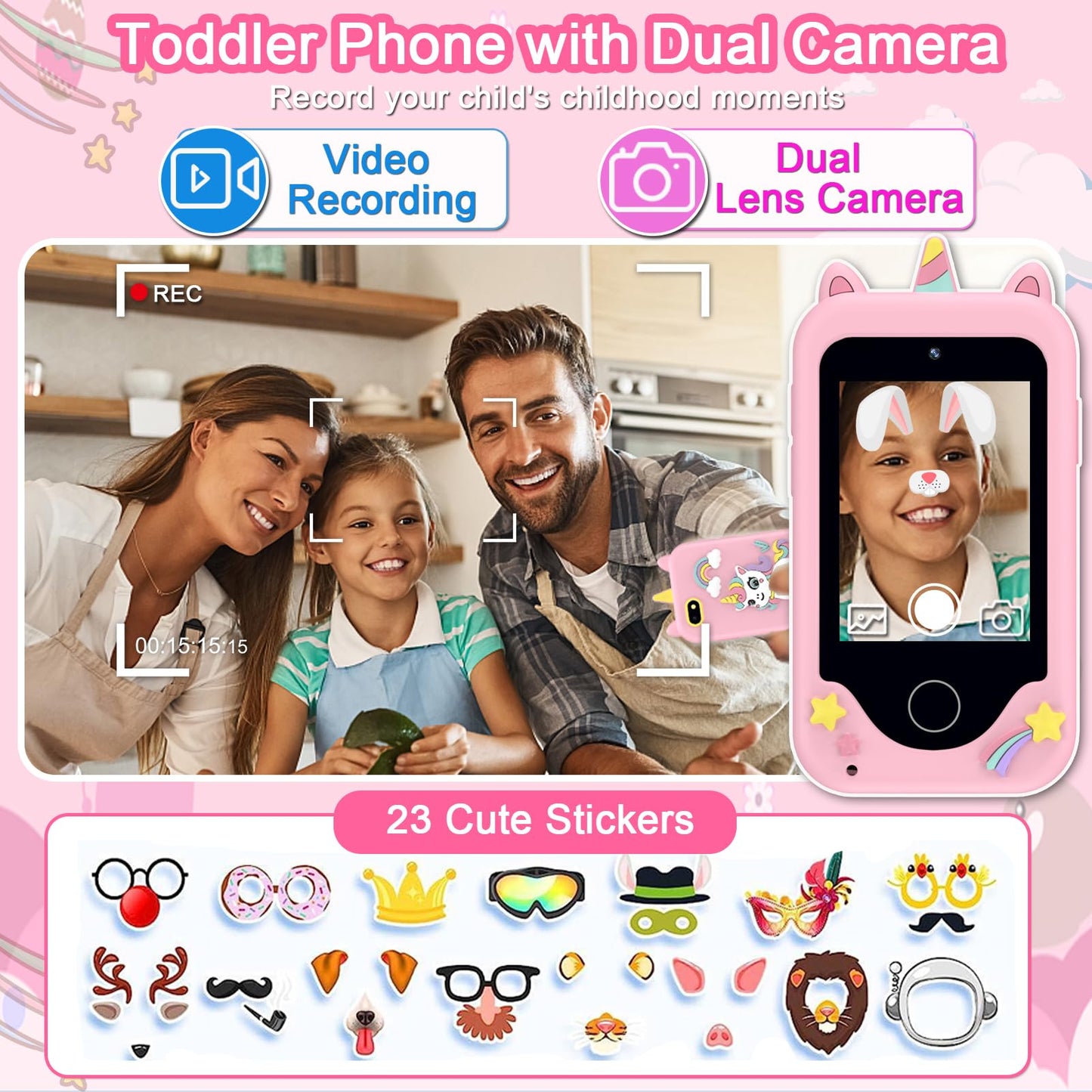 Kids Phone for Girls Boys, Touchscreen Toddler Smartphone Learning Toy, 3-10 Year Old Christmas Birthday Gift, Play Cell Phone With Camera, Games, Music, 8GB Card