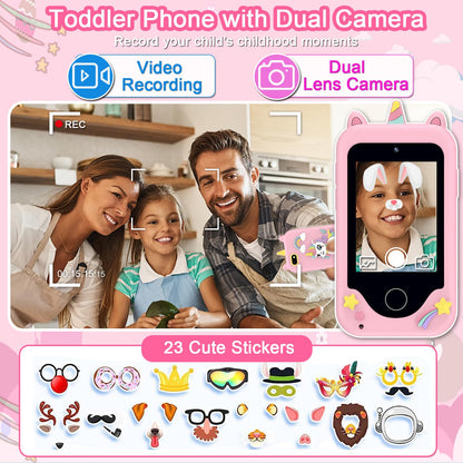 Kids Phone for Girls Boys, Touchscreen Toddler Smartphone Learning Toy, 3-10 Year Old Christmas Birthday Gift, Play Cell Phone With Camera, Games, Music, 8GB Card