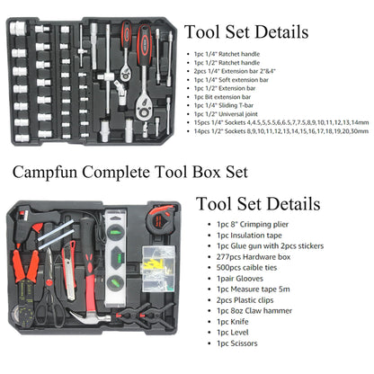 Campfun 899PCS Tool Set, Household Tool Kit with Rolling Tool Box, Complete Tool Box Set Hand Tool Set with Tool Box, Mechanic Tool Set Rolling Tool Set for Home/Auto Repair Tool Set, Black