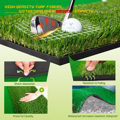 MyVoice Golf Hitting Mat - Pro 5x4ft | Premium Indoor/Outdoor Training Mat for Chipping, Swing, Driving | 2 Grass Turf Options, Thickened Design (21/45mm) | High-Elastic, Non-Slip Base