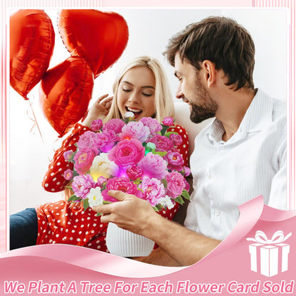 MZD8391 Mothers Day Card, Pop Up Birthday Cards with MUSIC & LIGHTS, Pink Penoy, 12 Inch Life Sized Forever Flower Bouquet Mother's Day Gifts for Women Mom Grandma