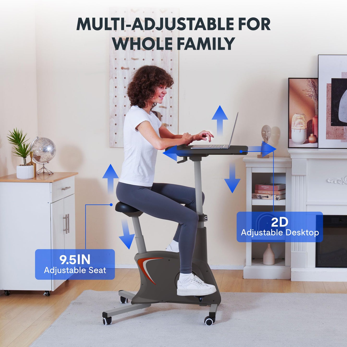 FLEXISPOT Home Office Workstation Upright Stationary Fitness Exercise Cycling Bike Height Adjustable Standing Desk - Deskcise Pro Black