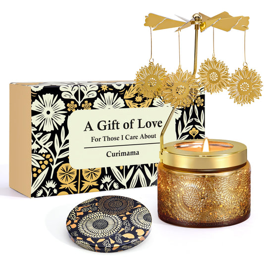 Mothers Day Gifts for Mom, Sunflowers Candle Gift for Women, Funny Birthday Gifts for Mom, Grandma, Rotating Scented Candles Gift for Sisters Friend, Anniversary Present for Her Wife Girlfriend