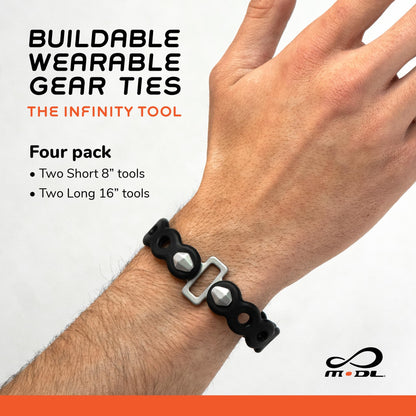 MODL Infinity Tool™ 2.0 Modular Straps (4-Pack) - Flexible Multi-Tool, Utility Bracelet, Gear Strap, Wearable Gadget for Outdoor Adventure, Survival, Camping, Travel, EDC (Black)