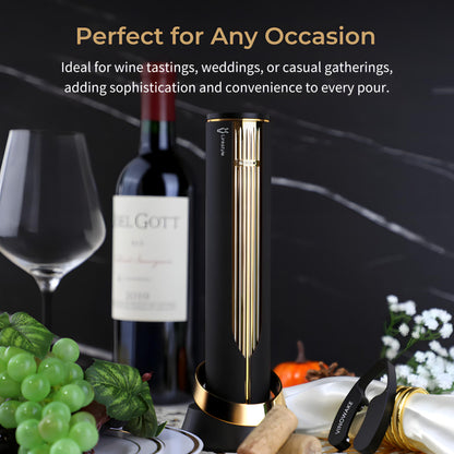 OPENERO Electric Wine Opener — Luxurious Automatic Wine Corkscrew Electric with Charging Base and Steel Foil Cutter, Wine Gifts For Women Men (Gold) By LINKSTYLE