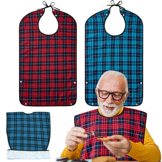 XKDOUS 2pcs Adult Bibs For Men Washable, Reusable Waterproof Large Bibs For Adult, Clothing Protector With Crumb Catcher,Bibs For Eating, Feeding Adult Bibs For Women Elderly Men Senior Citizens Gifts